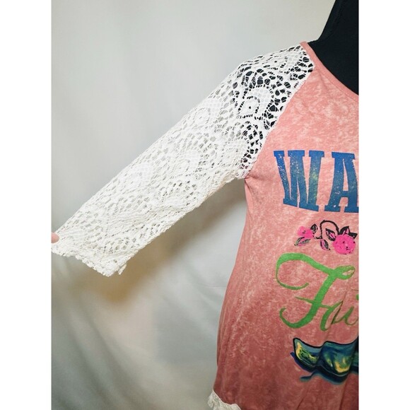 Southern Grace Walk By Faith Cowboy Boot Coral Pink Crochet Shirt Women's SMALL - Picture 6 of 13